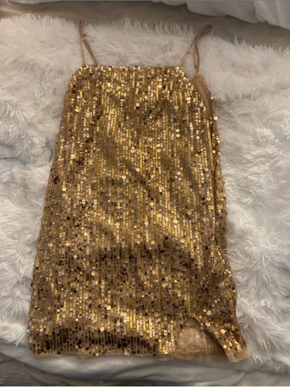 Free People Intimately Metallic Gold Sequin Spaghetti Strap Mini Dress